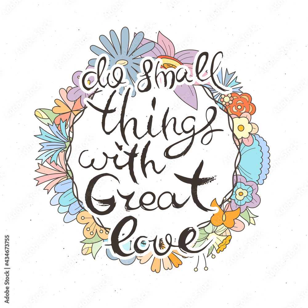 Fototapeta premium Hand lettering grunge card with flower background. Handcrafted doodle letters in retro style. Hand-drawn vintage typography