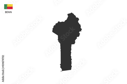 Benin black shadow map isolated on white background with Benin icon flag on the left corner.