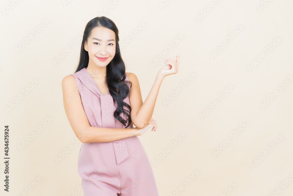 Portrait beautiful young asian woman smile with action Portrait beautiful young asian woman smile with action