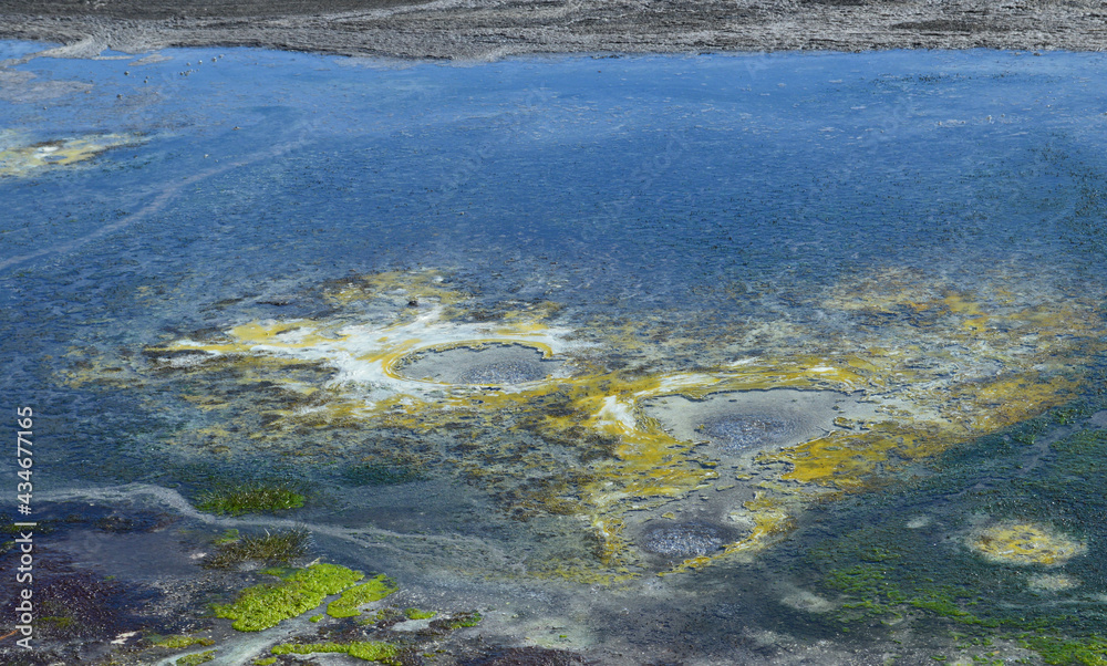 Martian landscape. The origin of life in the crater of an extinct volcano. Acid Lake Martian landscape. The origin of life in the crater of an extinct volcano. Acid Lake