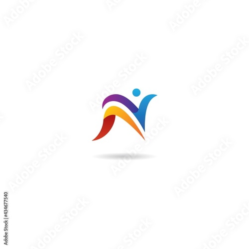 initial n with people logo design icon inspiration