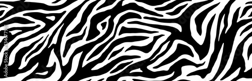 Zebra fur  - stripe skin, animal pattern. Repeating texture. Black and white seamless background. Vector