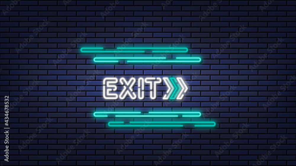Obraz premium レンガの壁にEXITのネオンサインが描かれた背景イラスト