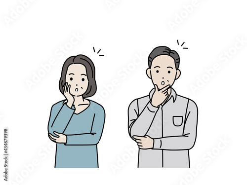 中高年の夫婦　なるほど　ハッとする　ポーズ　男女　ミドル　イラスト素材