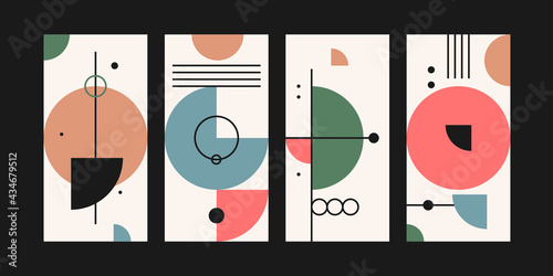 A set of abstract design backgrounds. Illustrations with flat figures of geometric shapes.