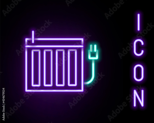 Glowing neon line Heating radiator icon isolated on black background. Colorful outline concept. Vector