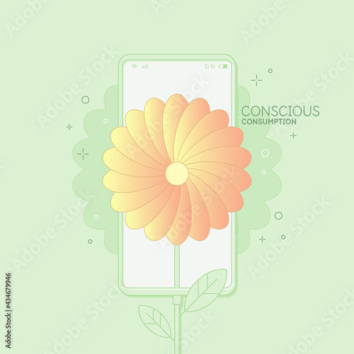 The concept illustration depicts conscious consumption. Vector graphics in a simple flat style.