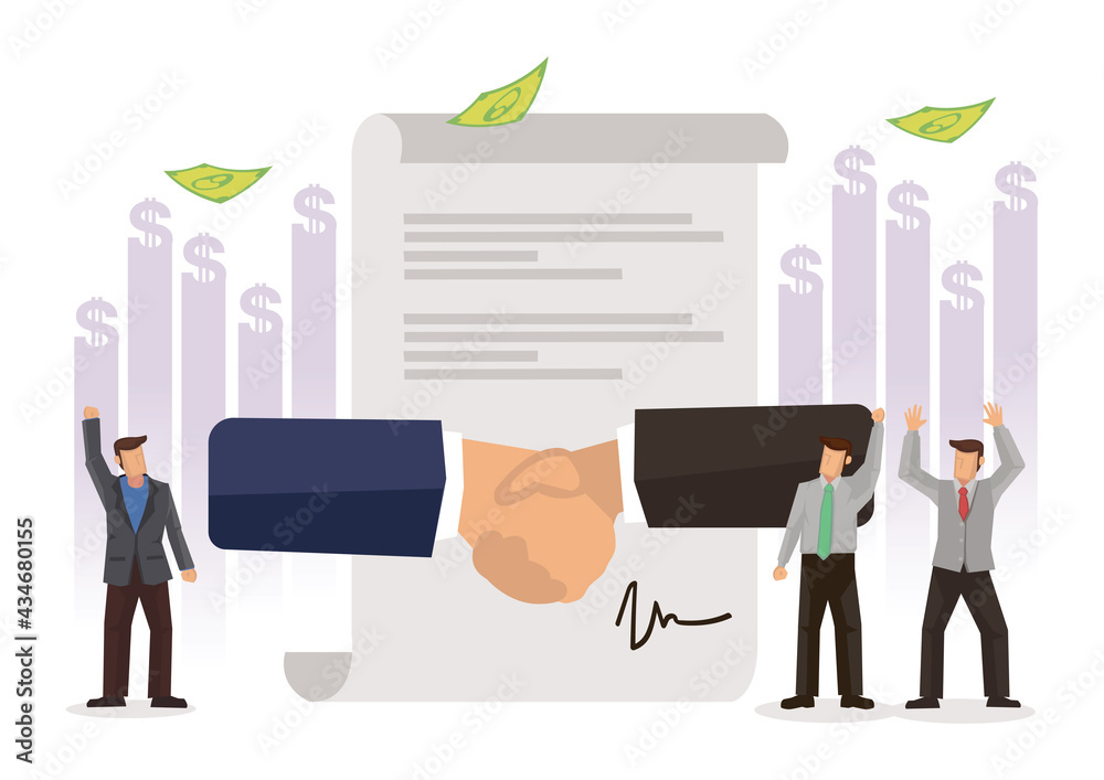 Team celebrating agreement and shake hands. Business concept of cooperation.