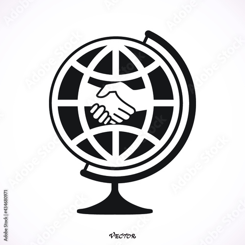 Flat vector image of a globe and a handshake