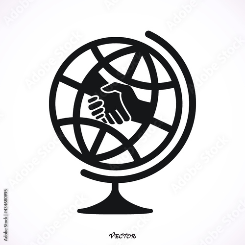 Flat vector image of a globe and a handshake