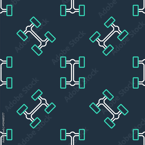 Line Chassis car icon isolated seamless pattern on black background. Vector