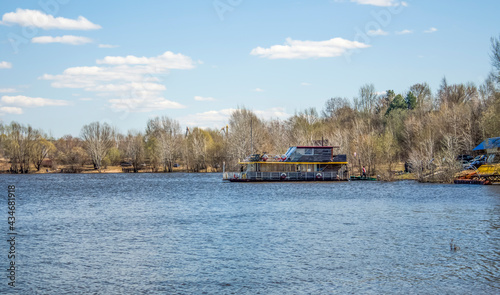 volga river bank with a small pier on the shore