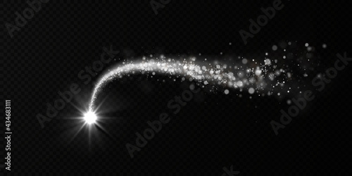 Christmas light holiday comet. Magical shiny light line. Festive decoration element. White png dust light. 