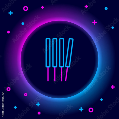 Glowing neon line Aroma sticks, incense, aromas icon isolated on black background. Colorful outline concept. Vector