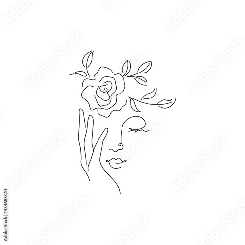 薔薇の花と女性の線画