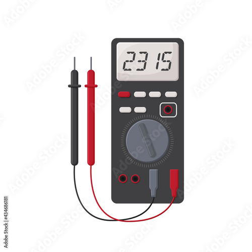 Digital multimeter. flat design concept, Electrical measuring instrument: voltage, amperage, ohmmeter, power, illustration, isolated on white background