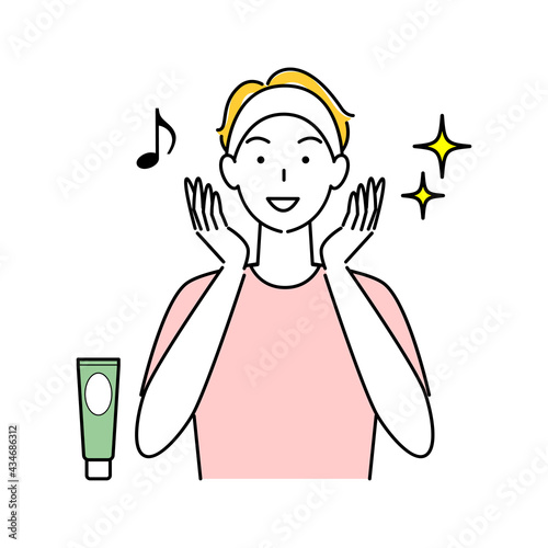 スキンケア ミネラルが豊富な泥パックをして美肌になり喜んでいる男性 イラスト シンプル ベクター