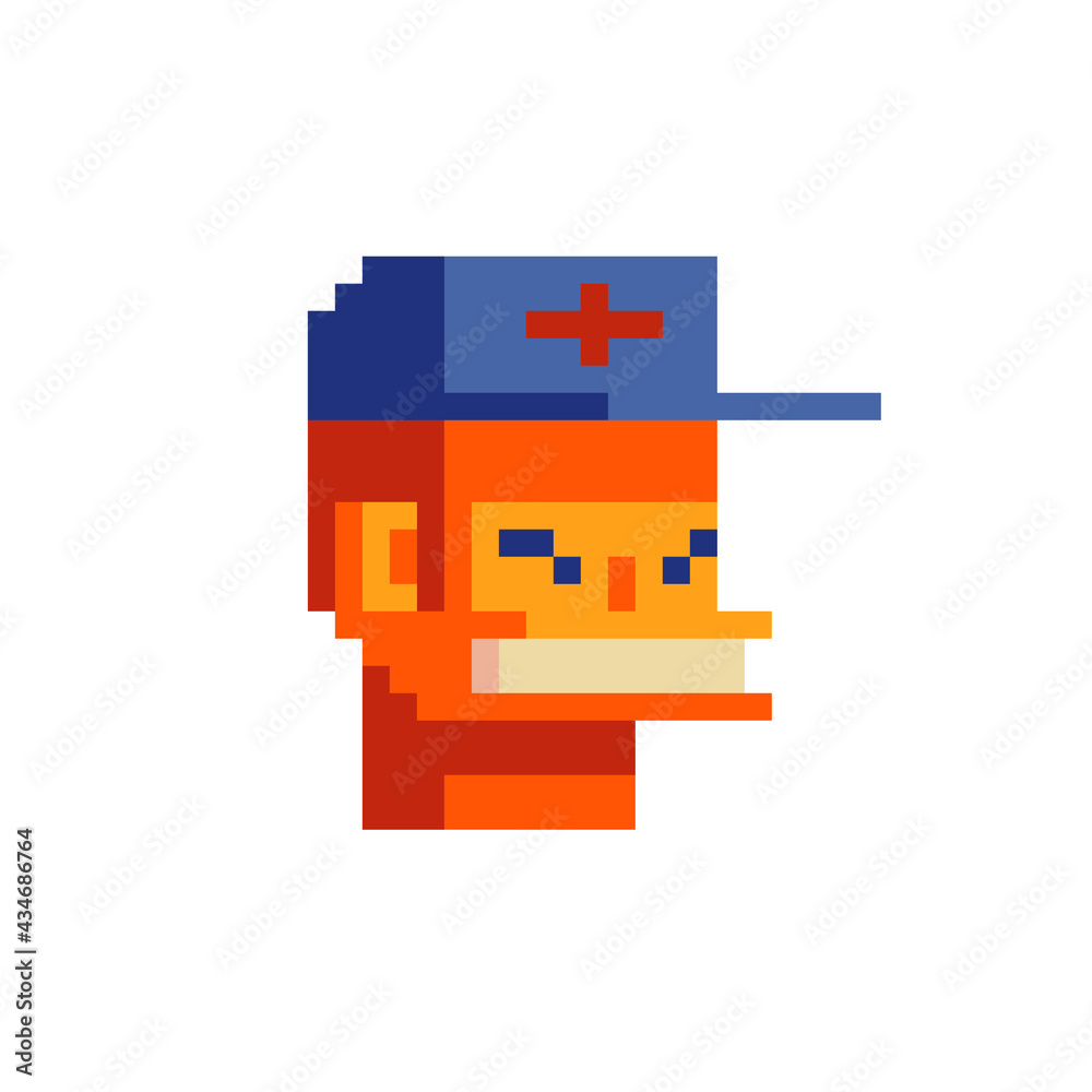 Guy character. Pixel art style. Game assets. Avatar, portrait, profile picture. 8-bit. Isolated vector illustration.