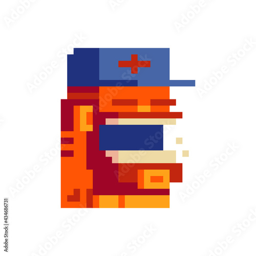 Guy with a beard character. Pixel art style. Game assets. Avatar, portrait, profile picture. 8-bit. Isolated vector illustration. © thepolovinkin