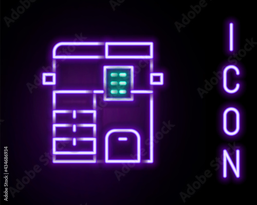 Glowing neon line Office multifunction printer copy machine icon isolated on black background. Colorful outline concept. Vector