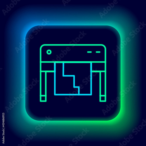 Glowing neon line Plotter icon isolated on black background. Large format multifunction printer. Polygraphy, printshop service. Colorful outline concept. Vector