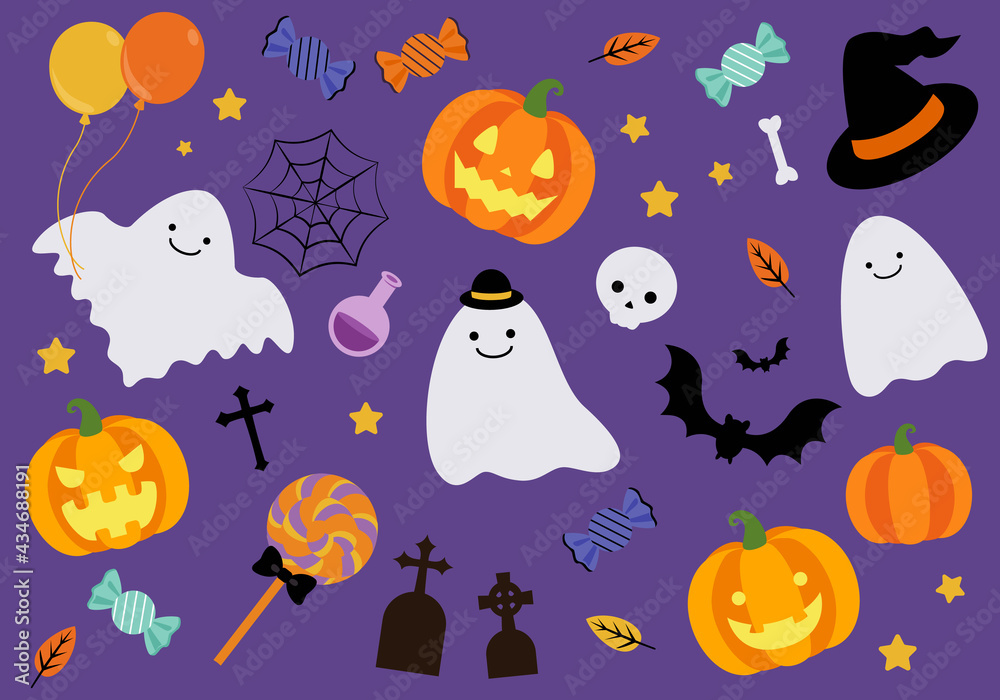 おしゃれでかわいいハロウィンのアイコンのベクターイラストセット Stock Vector Adobe Stock
