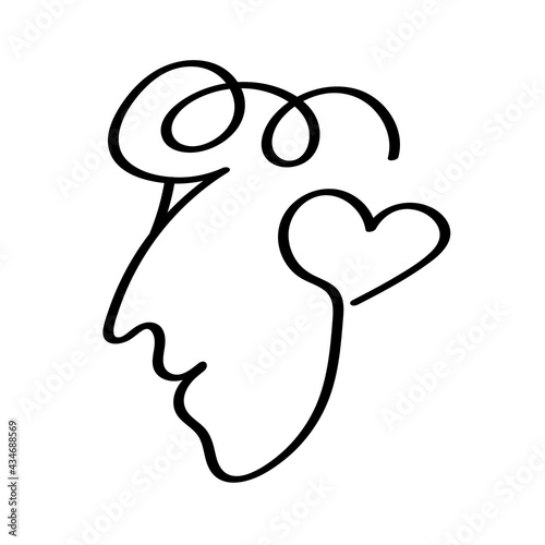 Human profile vector icon, abstract hand drawn face. One line pictogram. Outline contour head, simple illustration
