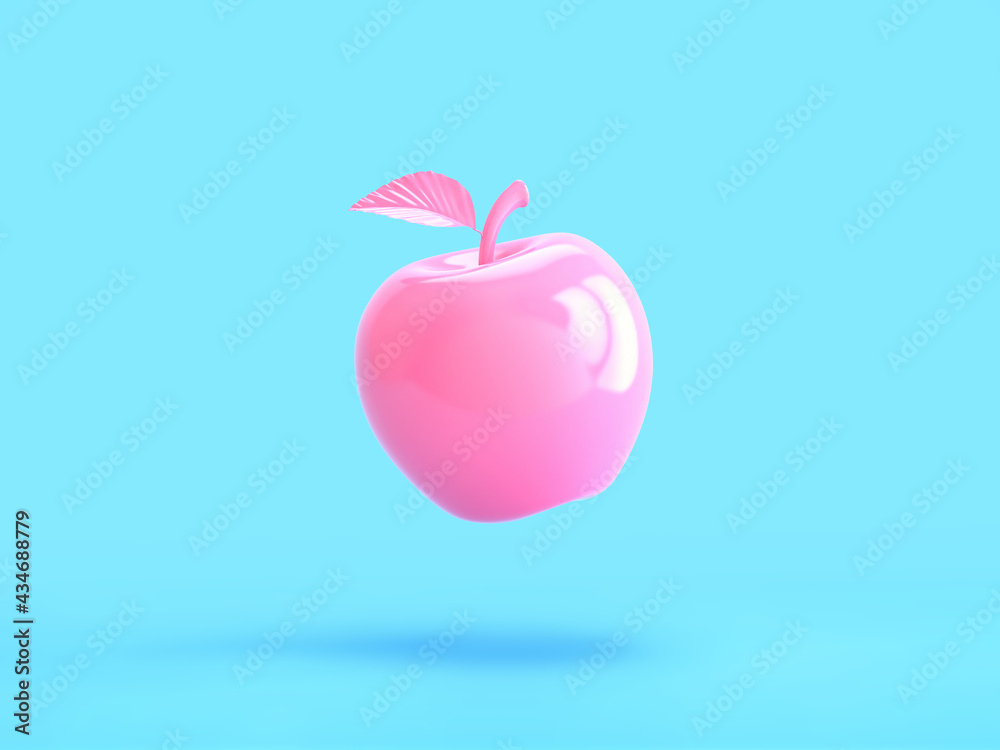 Naklejka Błyszczące różowe jabłko na białym tle na niebieskim tle