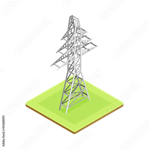 Renewable Green Energy Source with Electric Power Transmission Tower Isometric Vector Illustration