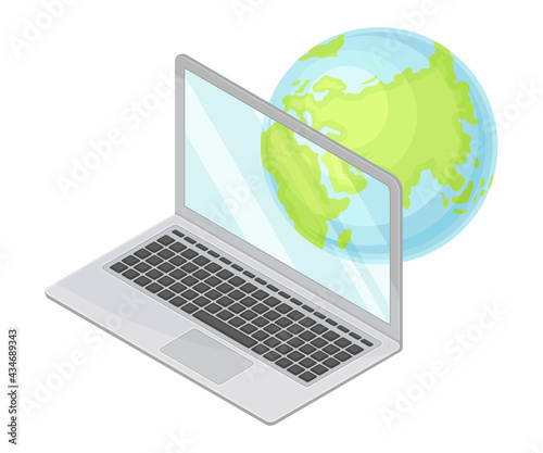 Laptop Computer as Robotic Technology and Electronic Equipment with Artificial Intelligence Isometric Vector Illustration