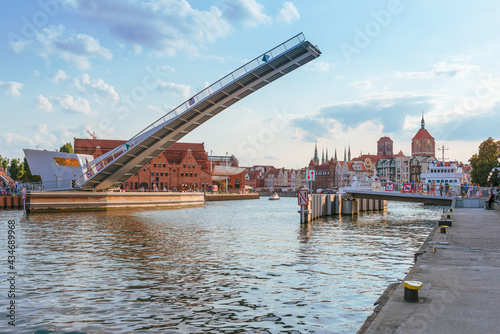 Footbridge in Gdansk, Poland. View on bascule bridge
