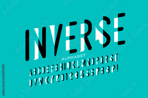 Inverse style font design, alphabet letters and numbers vector illustration