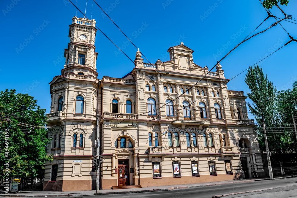 Kherson, Ukraine - July 22, 2020: The building of the Kherson regional art Museum named after Oleksii Shovkunenko. Ancient architecture city landmark, built in 1905-1906. Architect: Adolf Minkus