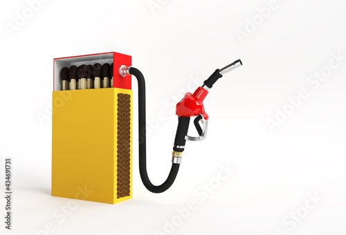 3D Render Opened Blank matchbox Mockup with fuel pump nozzle isolated on Color Background photo