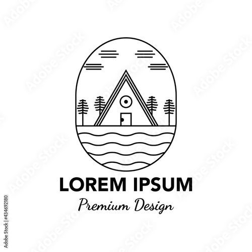 outdoor cottage line art icon minimalist vector logo illustration design