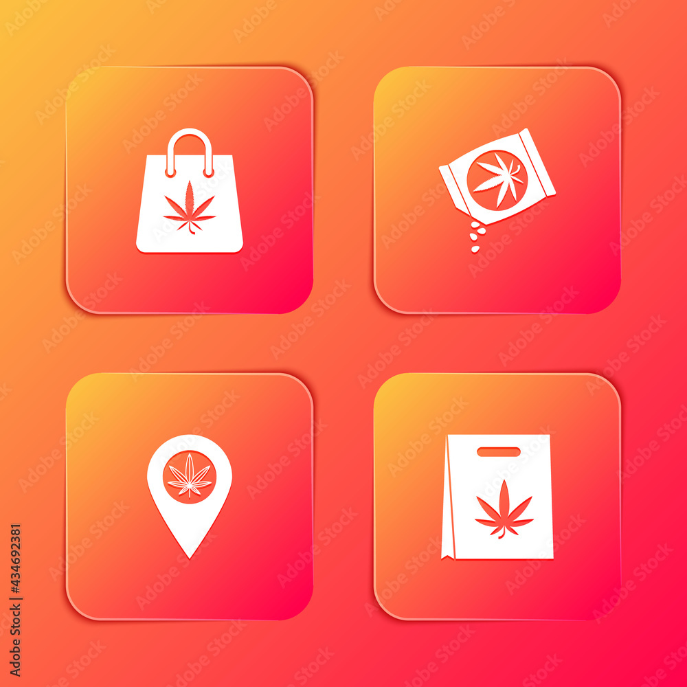 Set Shopping bag of marijuana, Marijuana or cannabis seeds, Location and and icon. Vector Set Shopping bag of marijuana, Marijuana or cannabis seeds, Location and and icon. Vector
