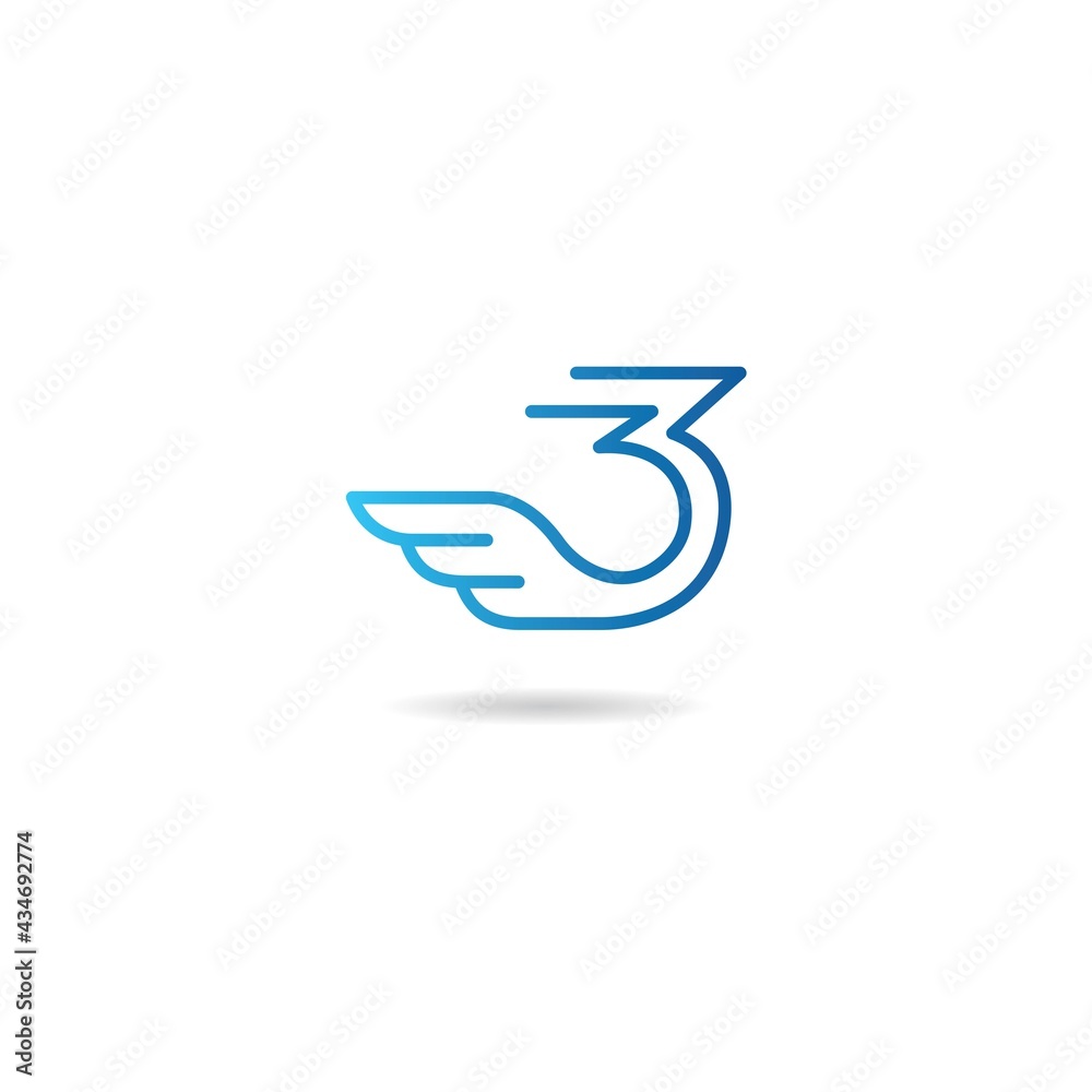 number 3 fly logo design icon inspiration