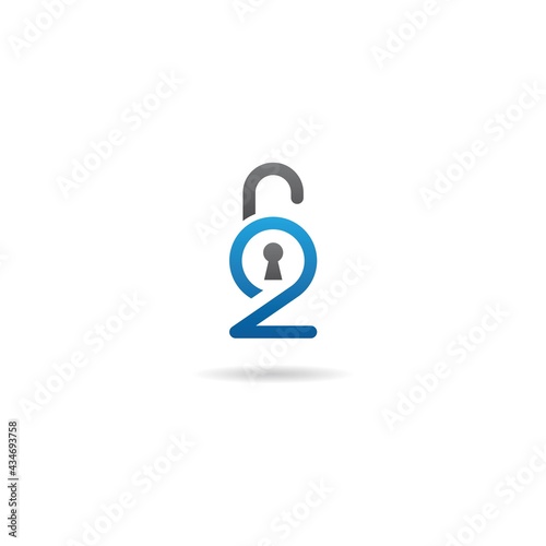 number 2 with padlock logo design icon inspiration