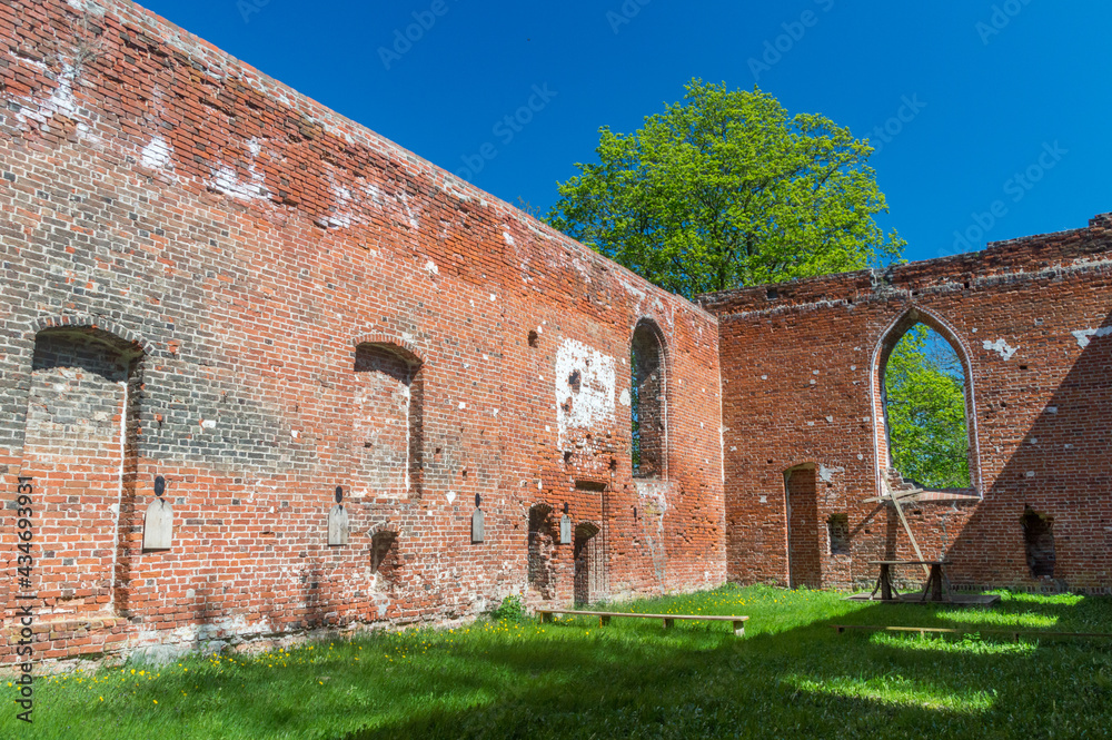 Brick walls of ruins of a 14th century gothic church in Steblewo, Poland. Brick walls of ruins of a 14th century gothic church in Steblewo, Poland.