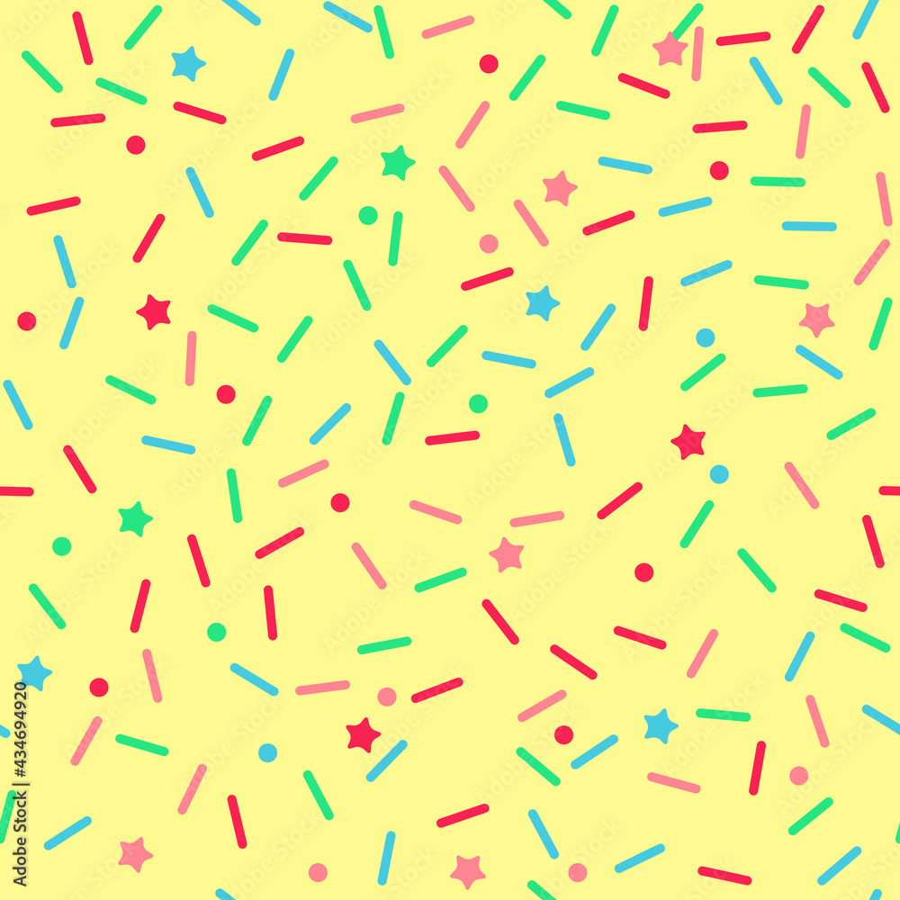 Sprinkle vector seamless pattern. Doughnut and ice cream dessert cute background. Sprinkle vector seamless pattern. Doughnut and ice cream dessert cute background.