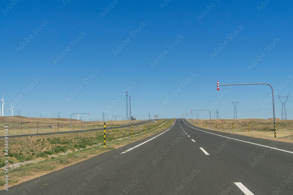 Highway in Gobi desert, Tacheng, Xinjiang Province, China Highway in Gobi desert, Tacheng, Xinjiang Province, China