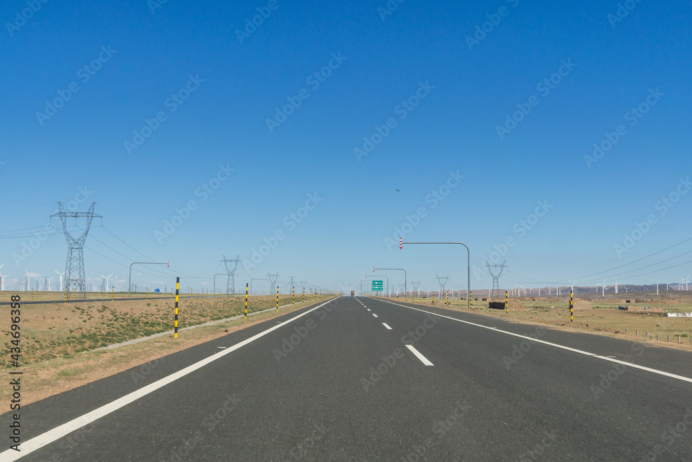 Highway in Gobi desert, Tacheng, Xinjiang Province, China