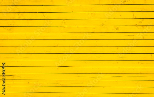 Surface of wooden boards painted with yellow paint. Background Texture. 
