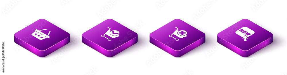 Set Isometric Shopping basket, cart with check mark, Remove shopping and Button text New icon. Vector Set Isometric Shopping basket, cart with check mark, Remove shopping and Button text New icon. Vector