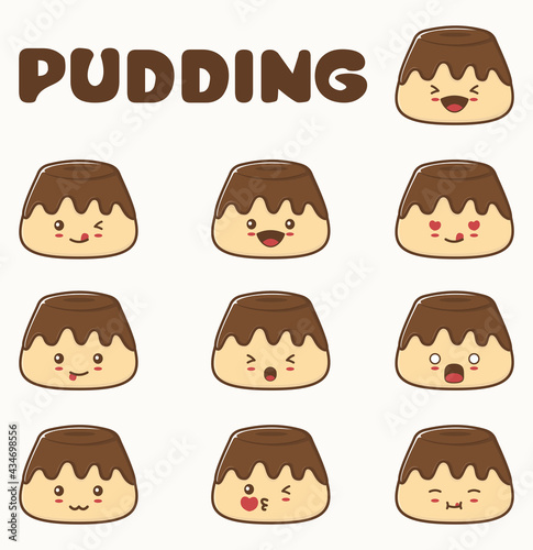 vector pudding with different facial expressions