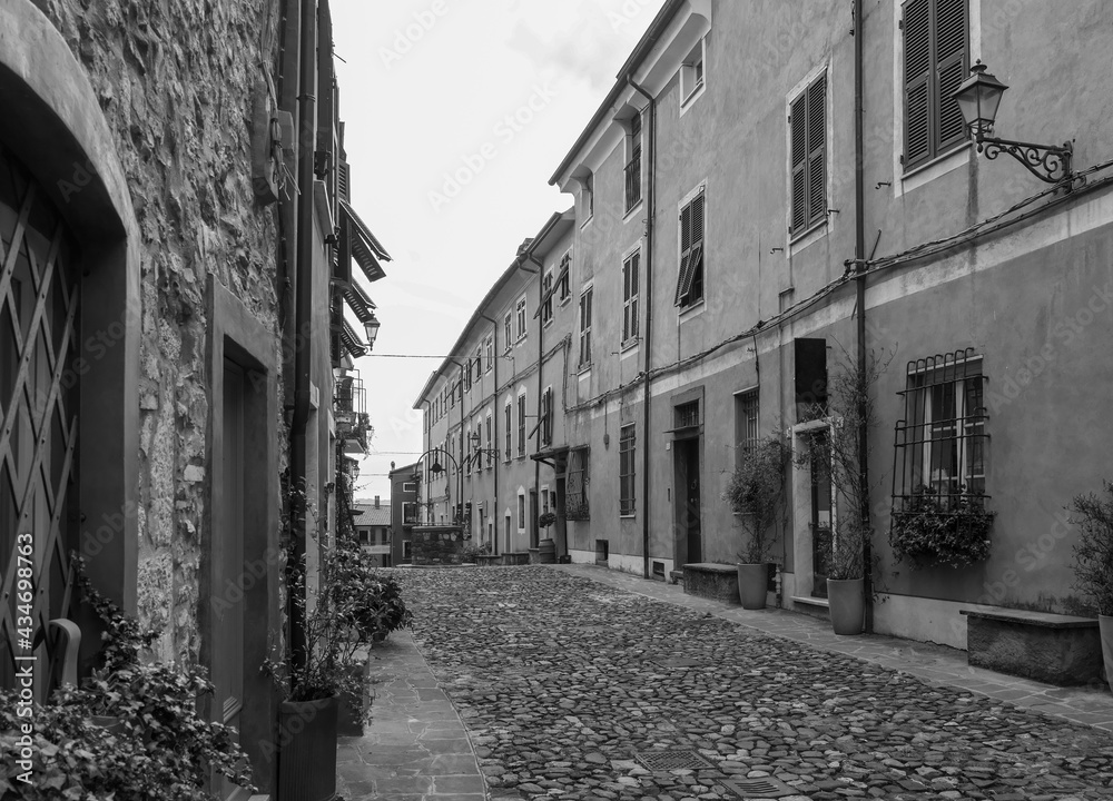black and white photo of vezzano a medieval village near la spezia
