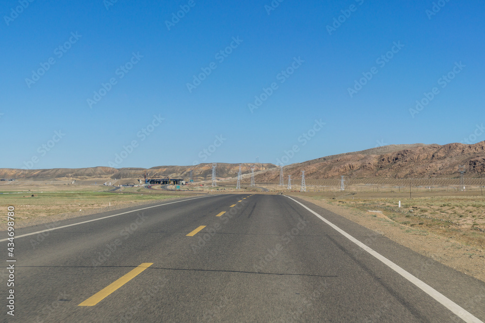 Highway in Gobi desert, Tacheng, Xinjiang Province, China