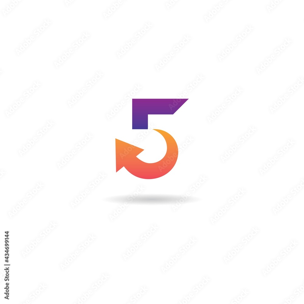number 5 with arrow logo design icon