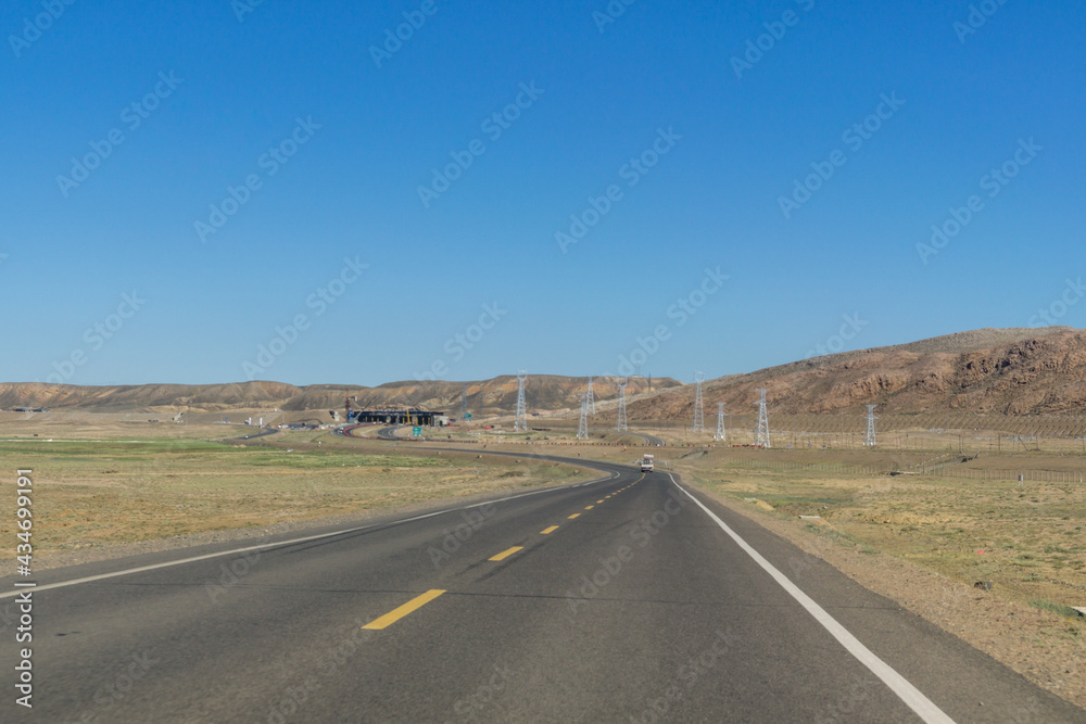 Highway in Gobi desert, Tacheng, Xinjiang Province, China