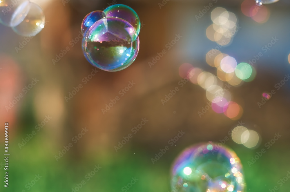 soap bubbles on a colorful blurry background